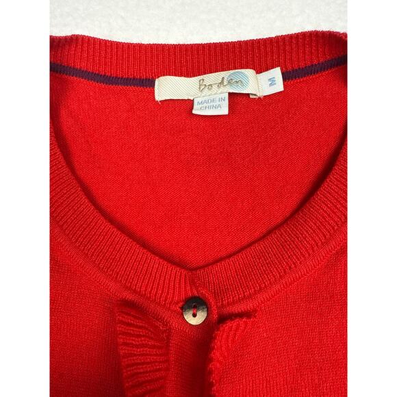 Boden Bernadette red wool blend ruffle cardigan sweater womens size M - Picture 3 of 8
